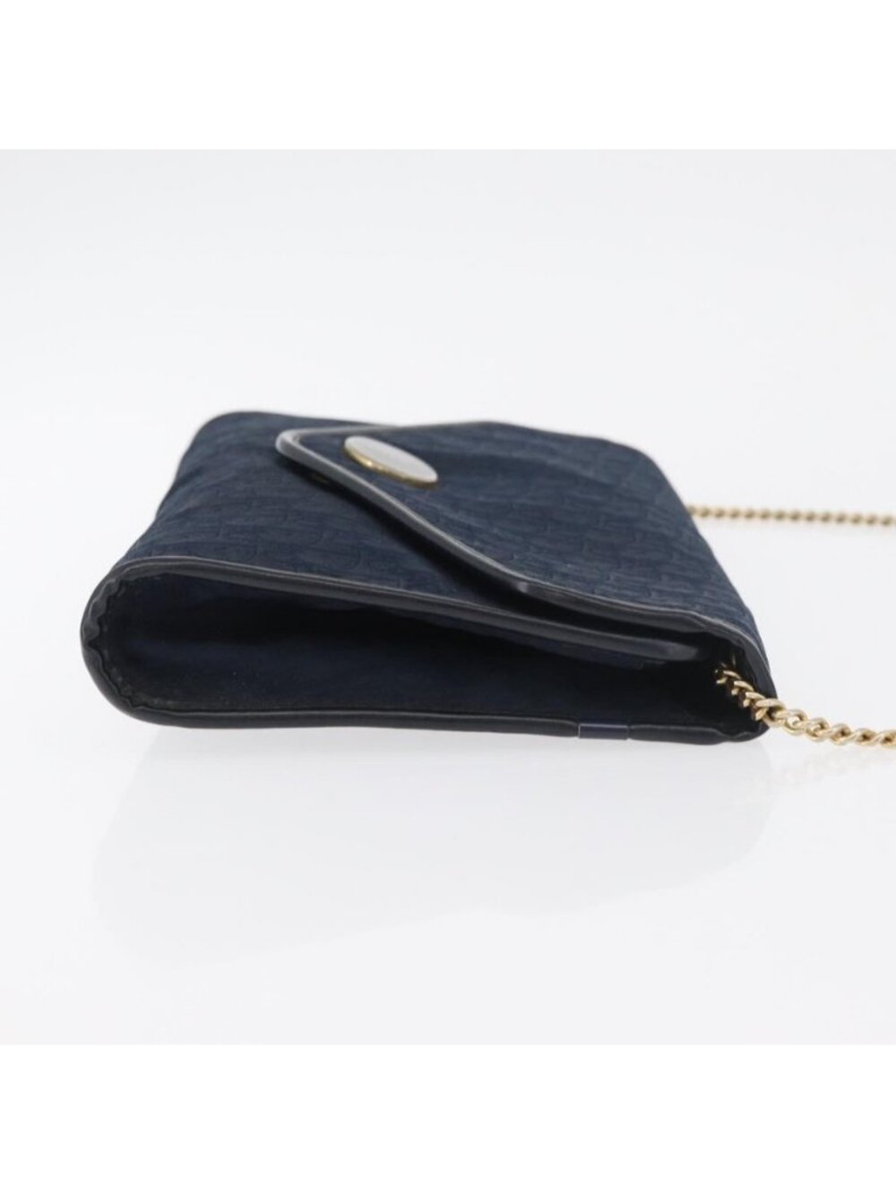 Authentic Christian Dior Trotter Canvas Chain Shoulder Bag Navy Gold - Picture 10 of 16